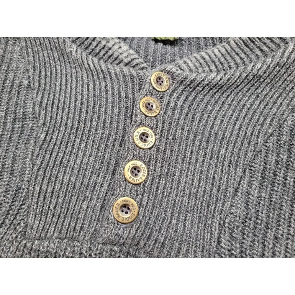 Eddie Bauer Sweater Men XL Grey Henley Chunk Knit Fisherman Outdoors Heavy USA - Picture 7 of 14